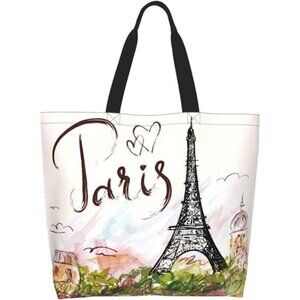 Colorful Paris print Tote Bag For Women, Large Shoulder Foldable Reusable